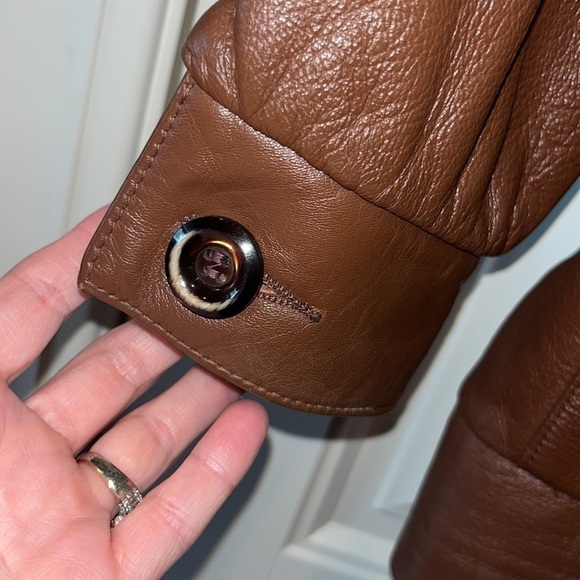 VINTAGE dark brown leather bomber jacket coat button up XL USA unisex - Picture 8 of 13